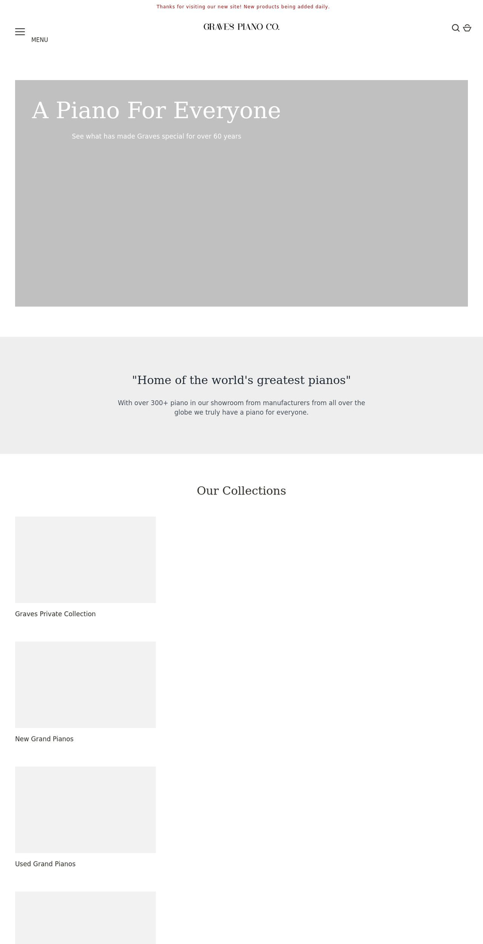gravespianos.com shopify website screenshot