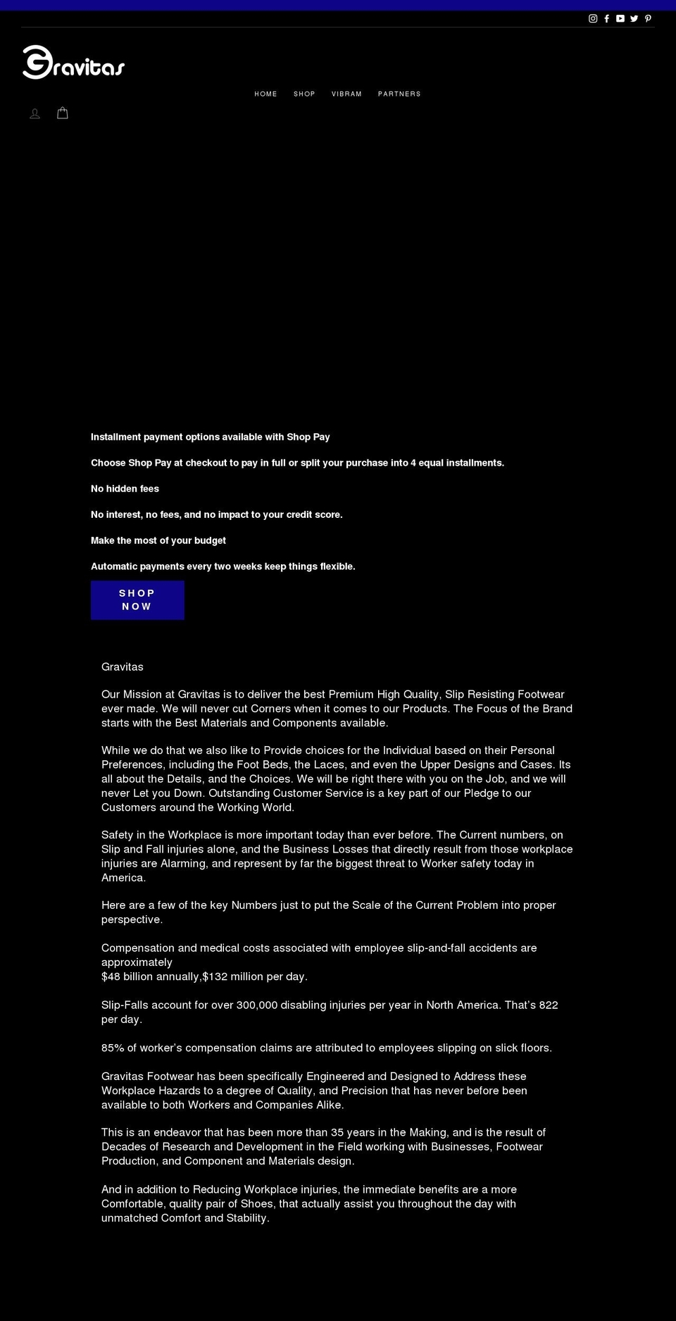 gravitasfootwear.com shopify website screenshot