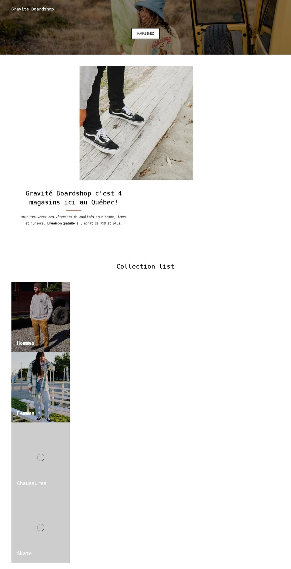 graviteboardshop.ca shopify website screenshot