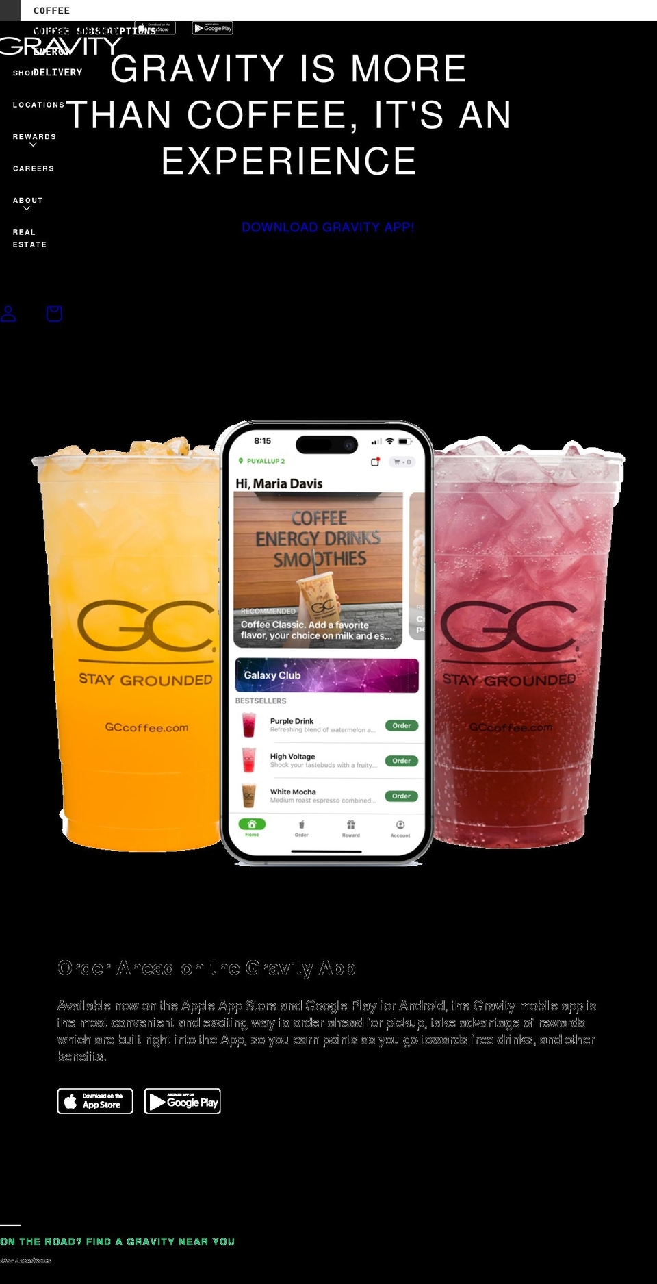 gravitycoffee.com shopify website screenshot