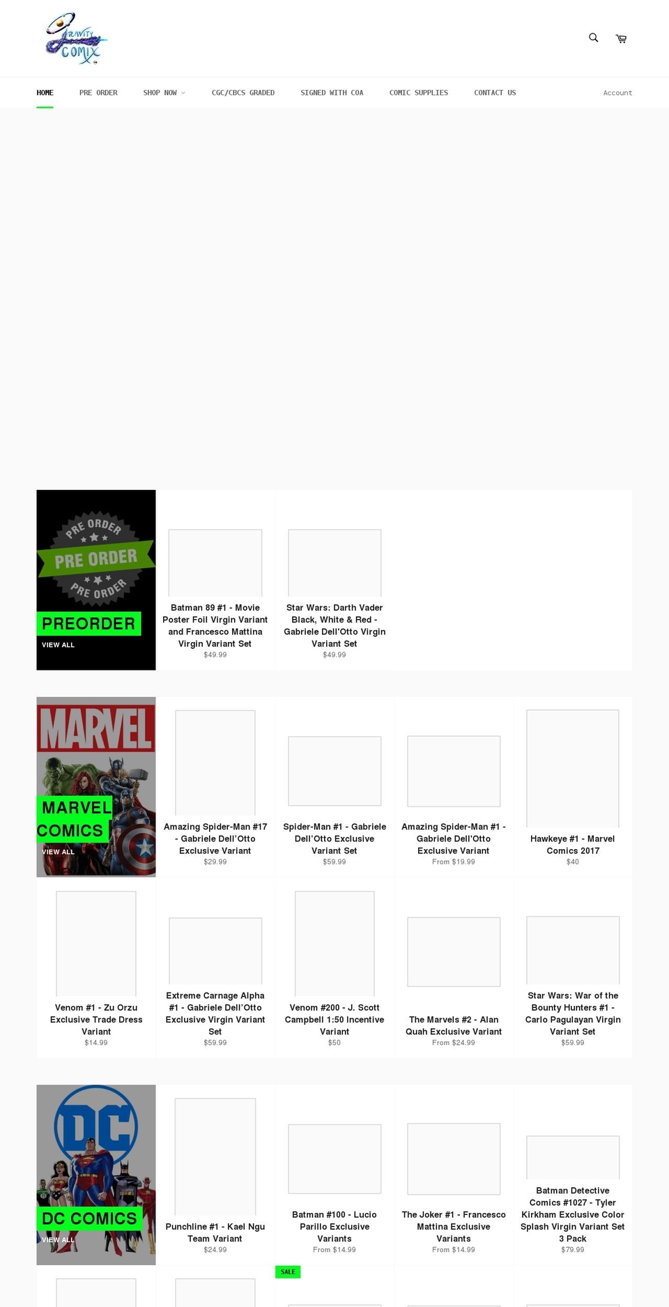 gravitycomix.com shopify website screenshot