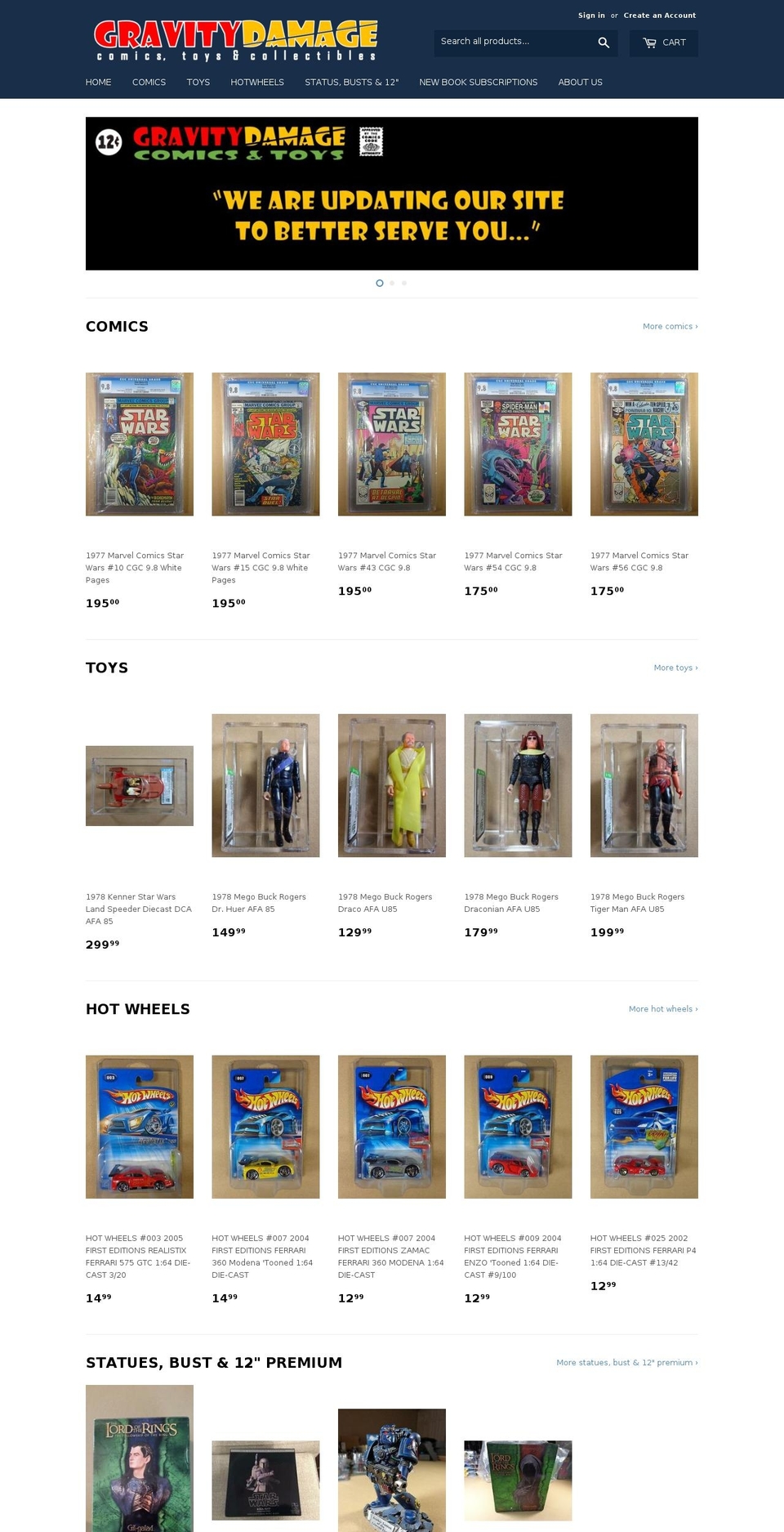 gravitydamage.com shopify website screenshot