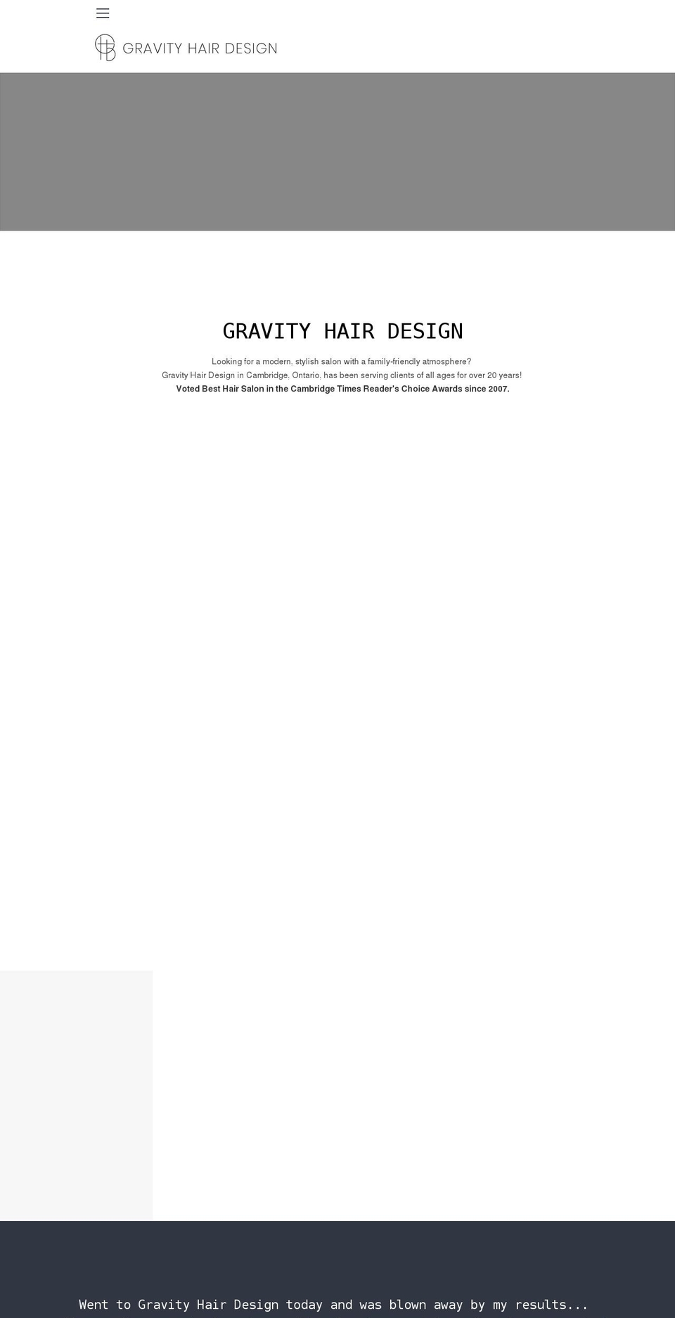 gravityhairdesign.com shopify website screenshot