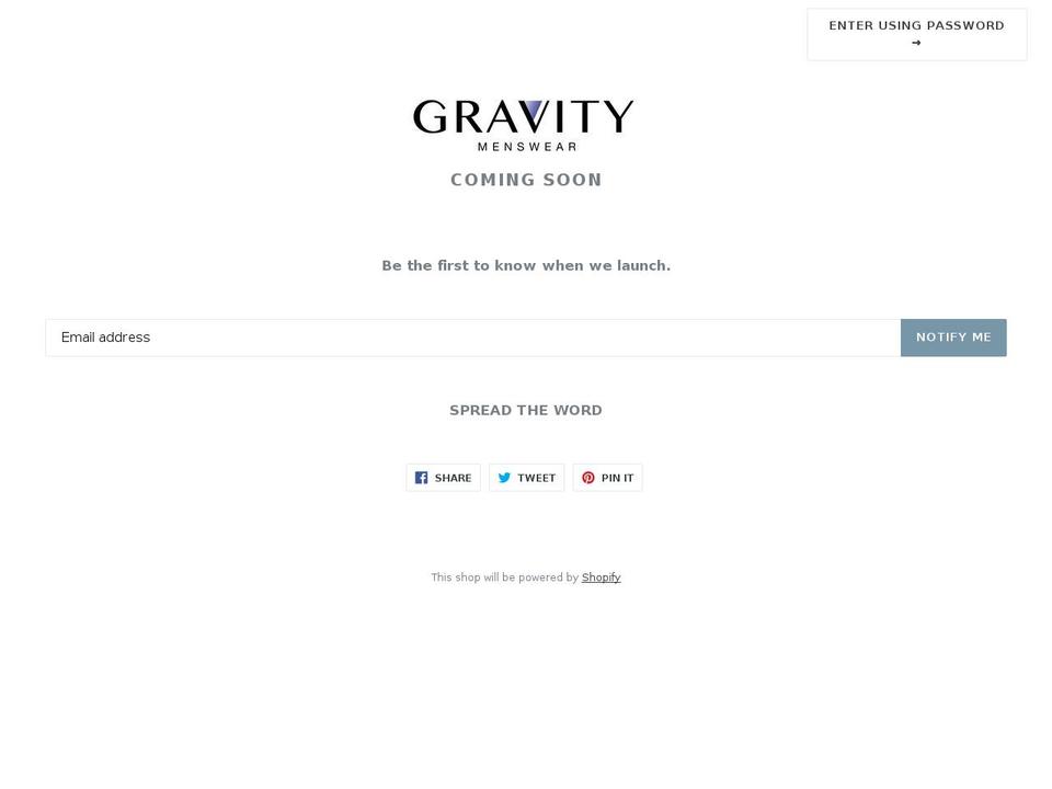 gravitymenswear.com — Shopify storefront screenshot