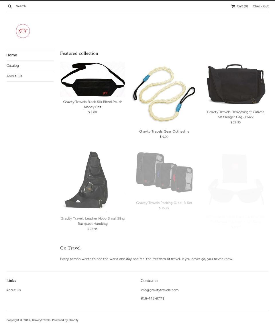 gravitytravels.com shopify website screenshot