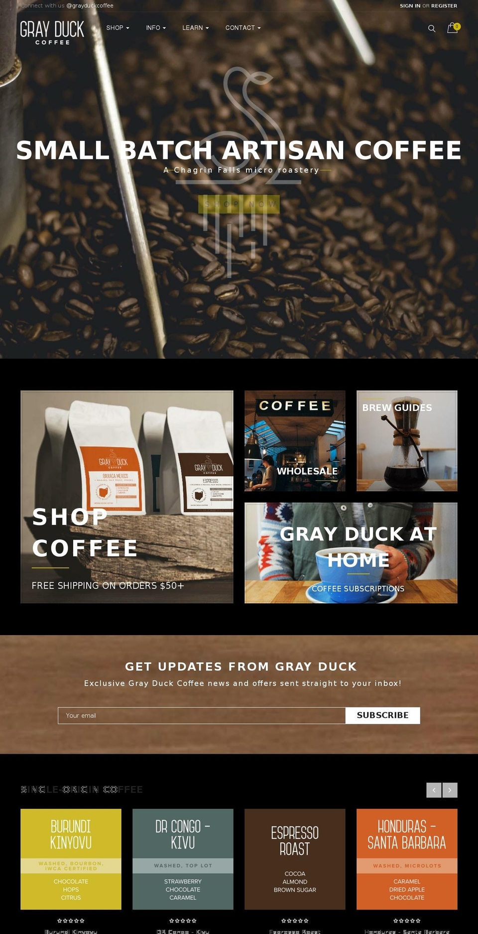 Lena Shopify theme site example grayduck.coffee