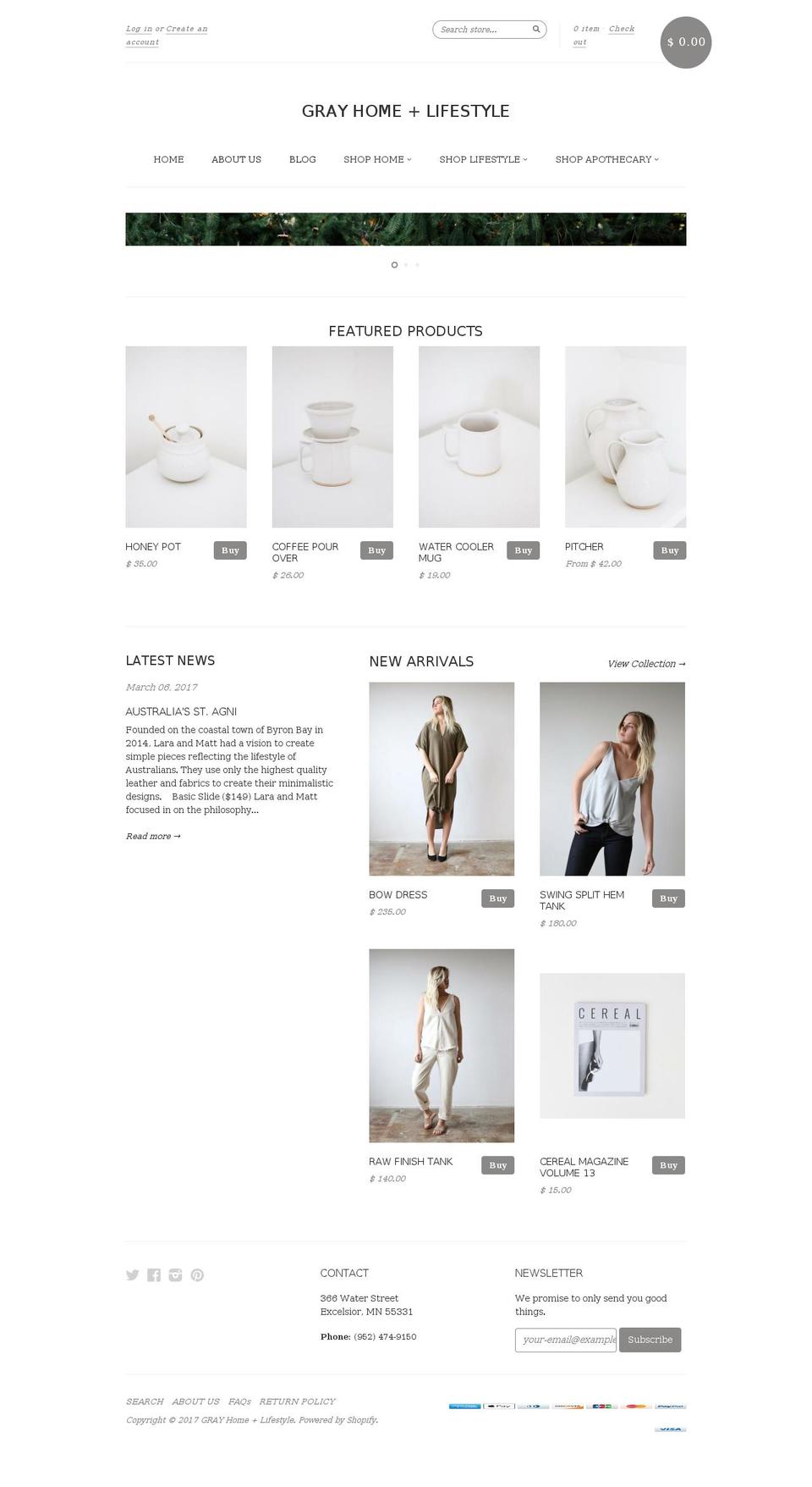 grayhomeandlifestyle.com shopify website screenshot