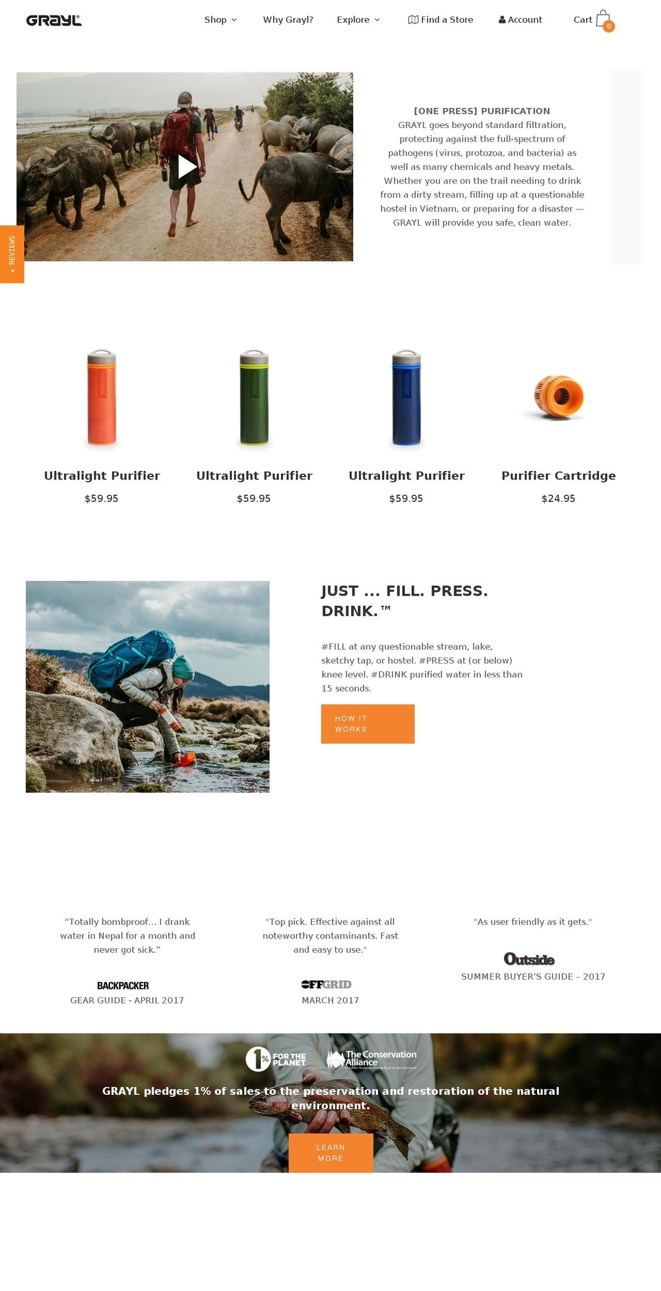 grayl.org shopify website screenshot