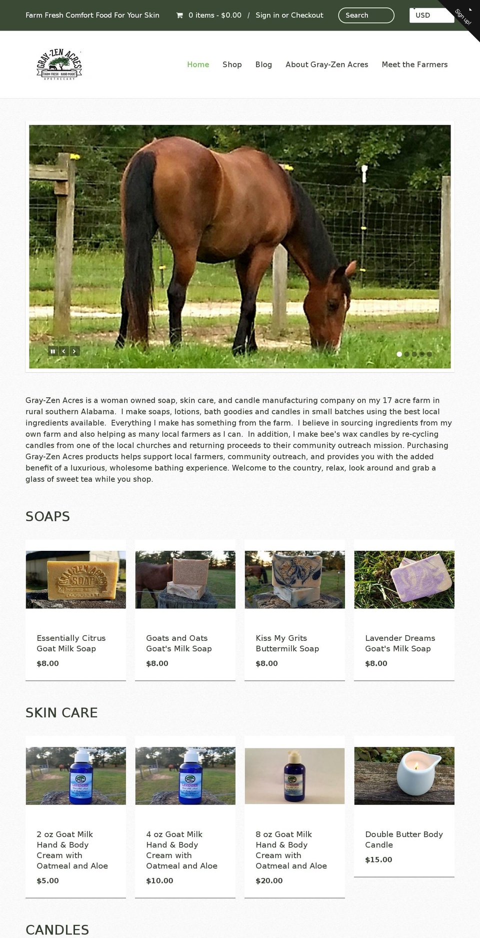 grayzenacres.com shopify website screenshot