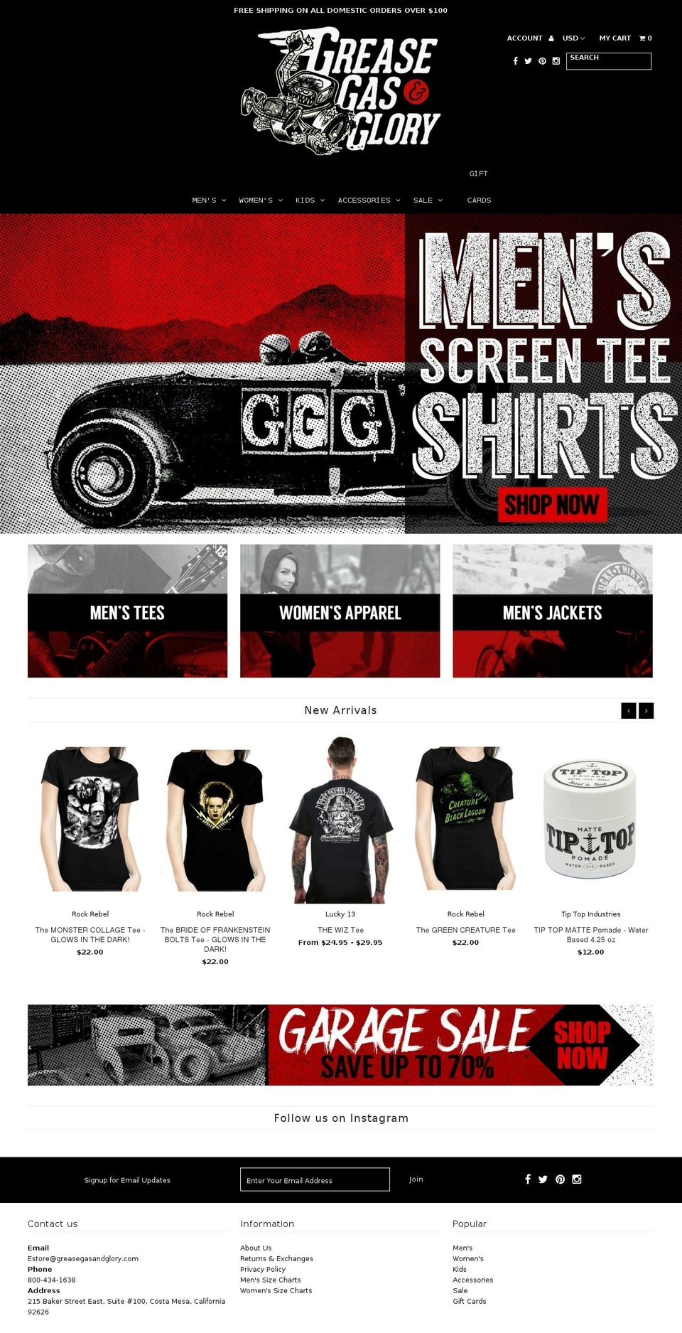 greasegasglory.com — Shopify storefront screenshot