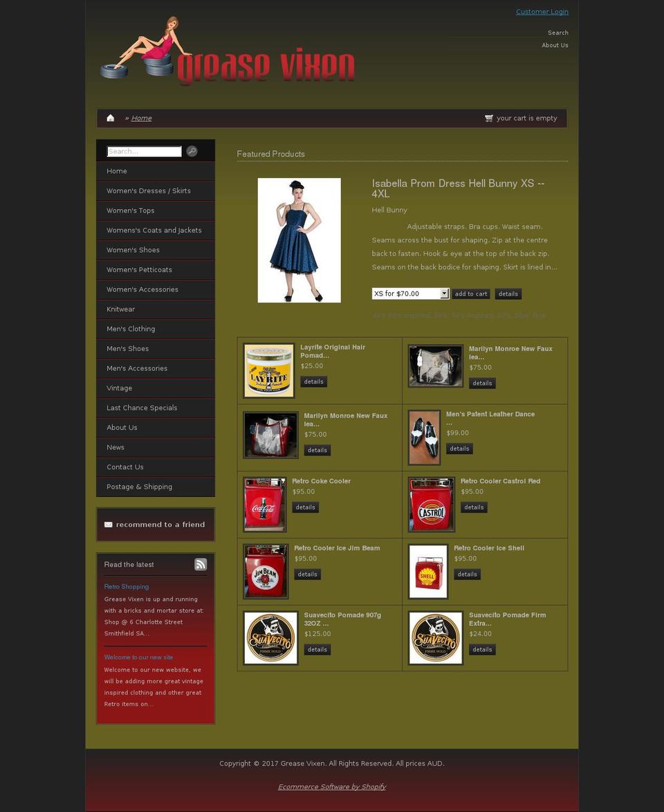 greasevixen.com.au shopify website screenshot