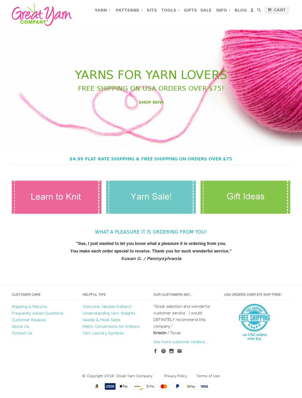 great-yarn-company.com — Shopify storefront screenshot