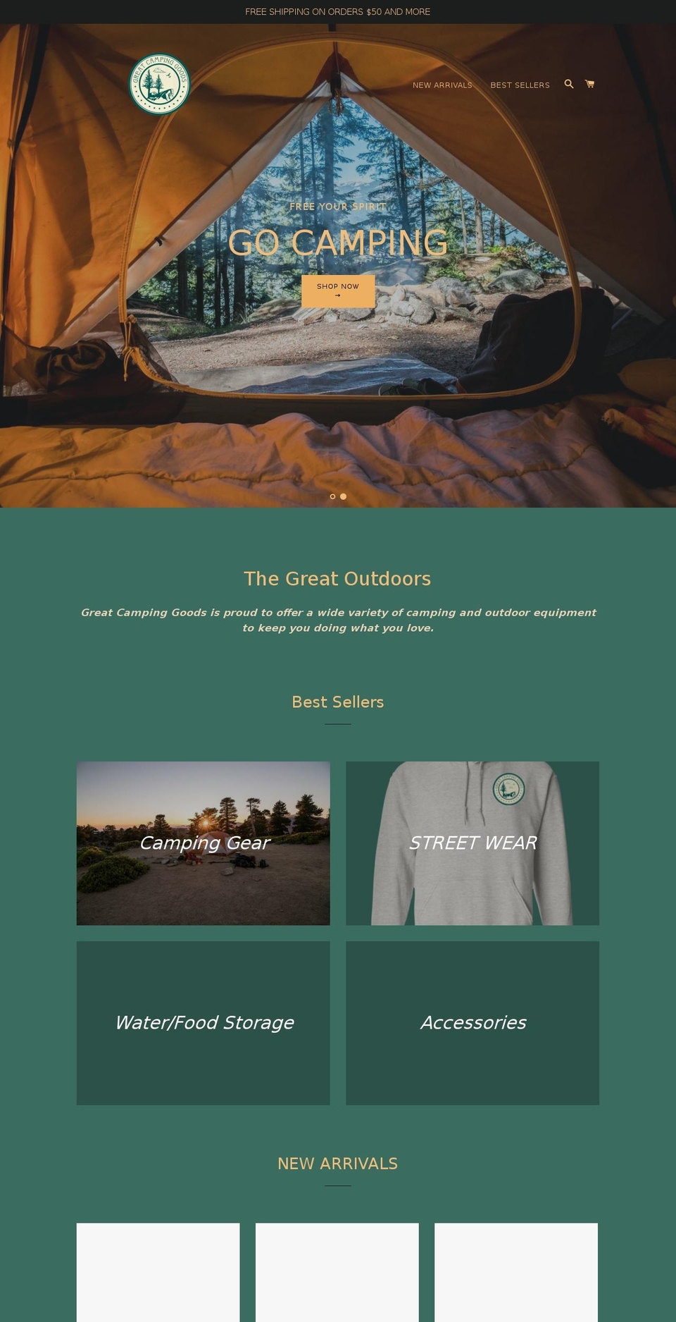greatcampinggoods.com — Shopify storefront screenshot