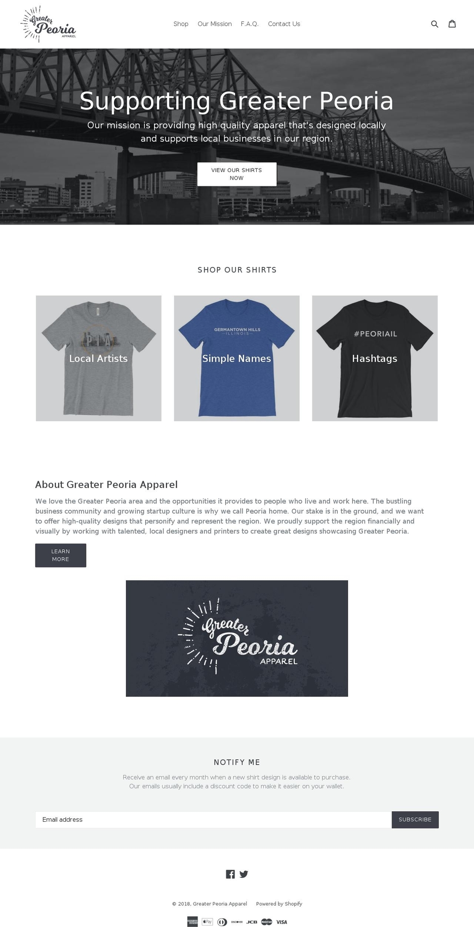 StoreFront Shopify theme site example greaterpeoriaapparel.com