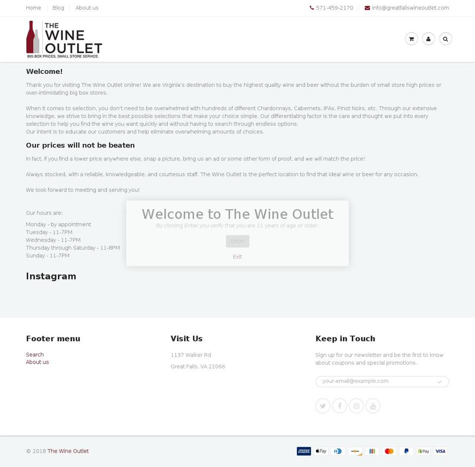 greatfallswineoutlet.com — Shopify storefront screenshot