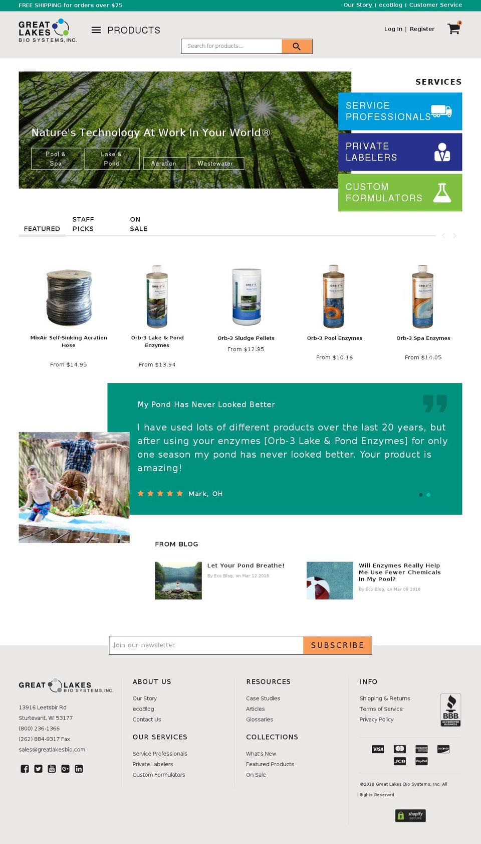 Great Lake Bio Systems Shopify theme site example greatlakesbiosystems.com