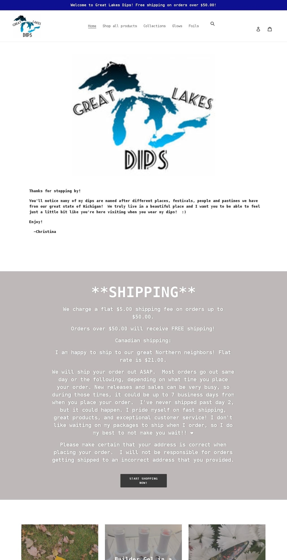 greatlakesdips.com shopify website screenshot