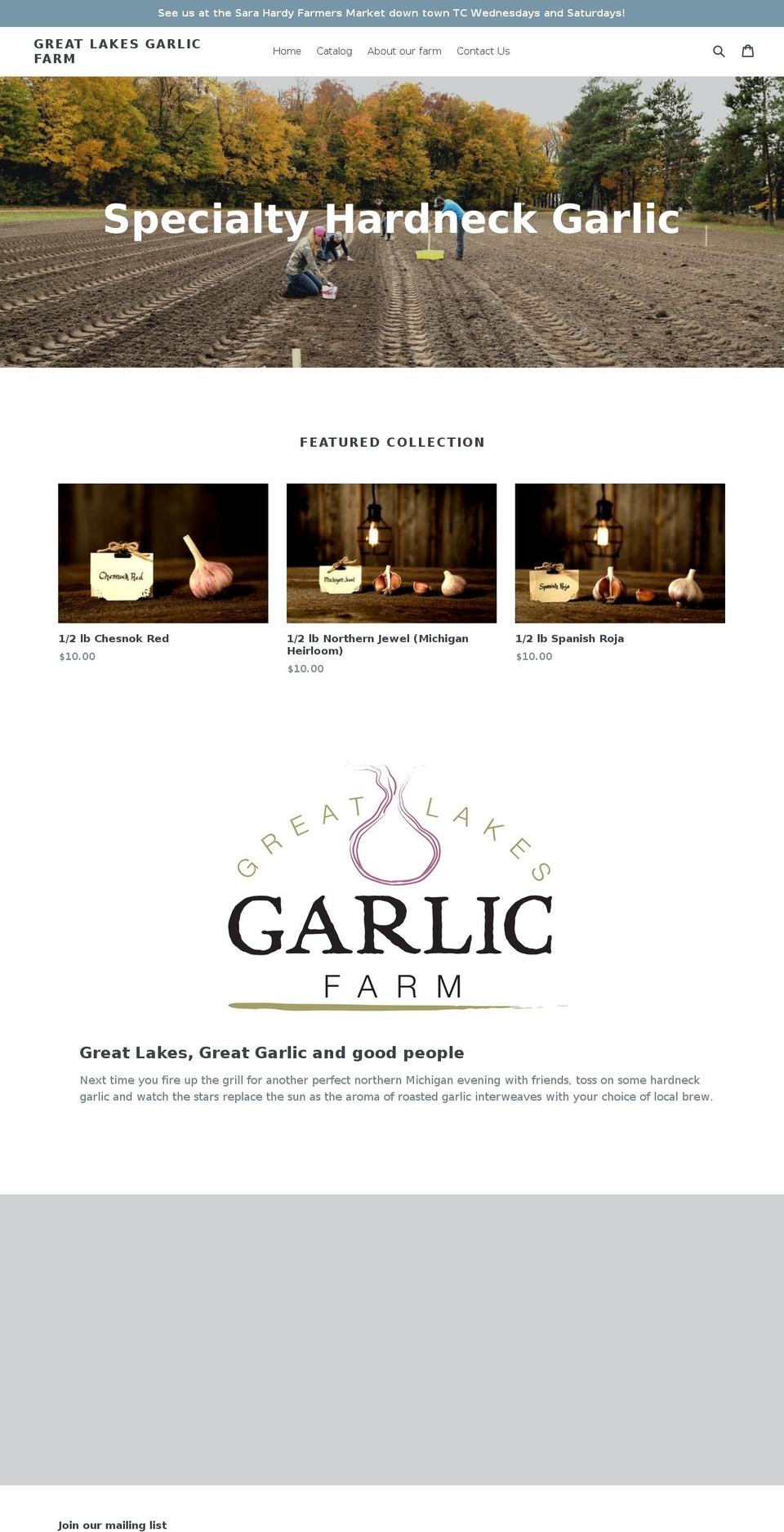 greatlakesgarlic.com shopify website screenshot