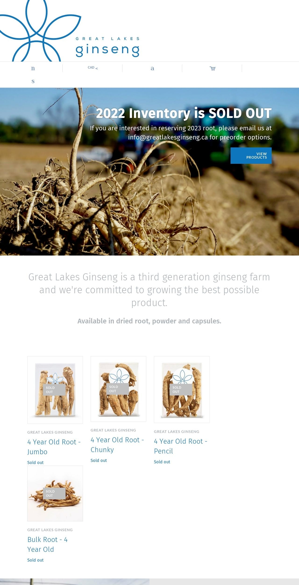 greatlakesginseng.ca shopify website screenshot