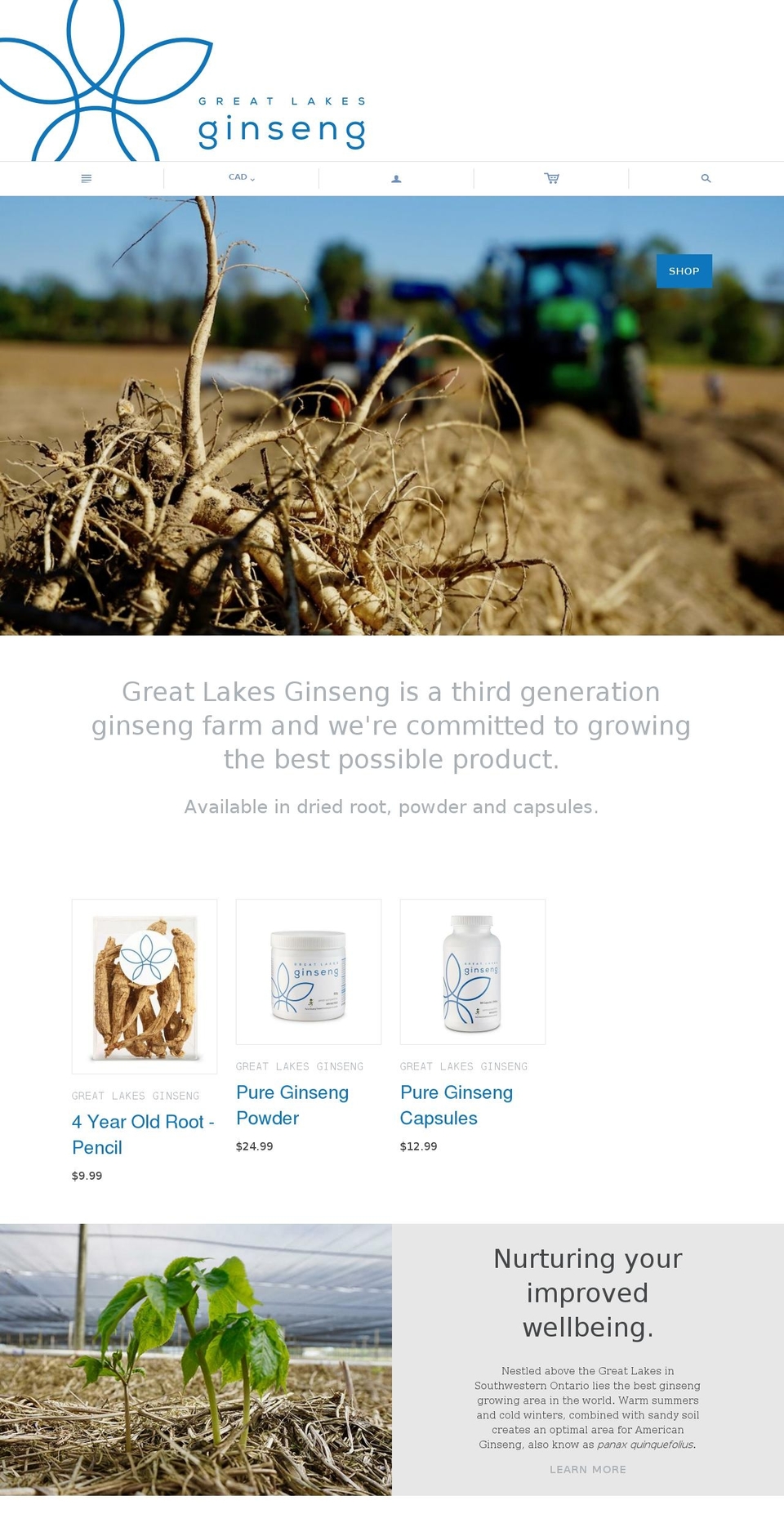 greatlakesginseng.com — Shopify storefront screenshot