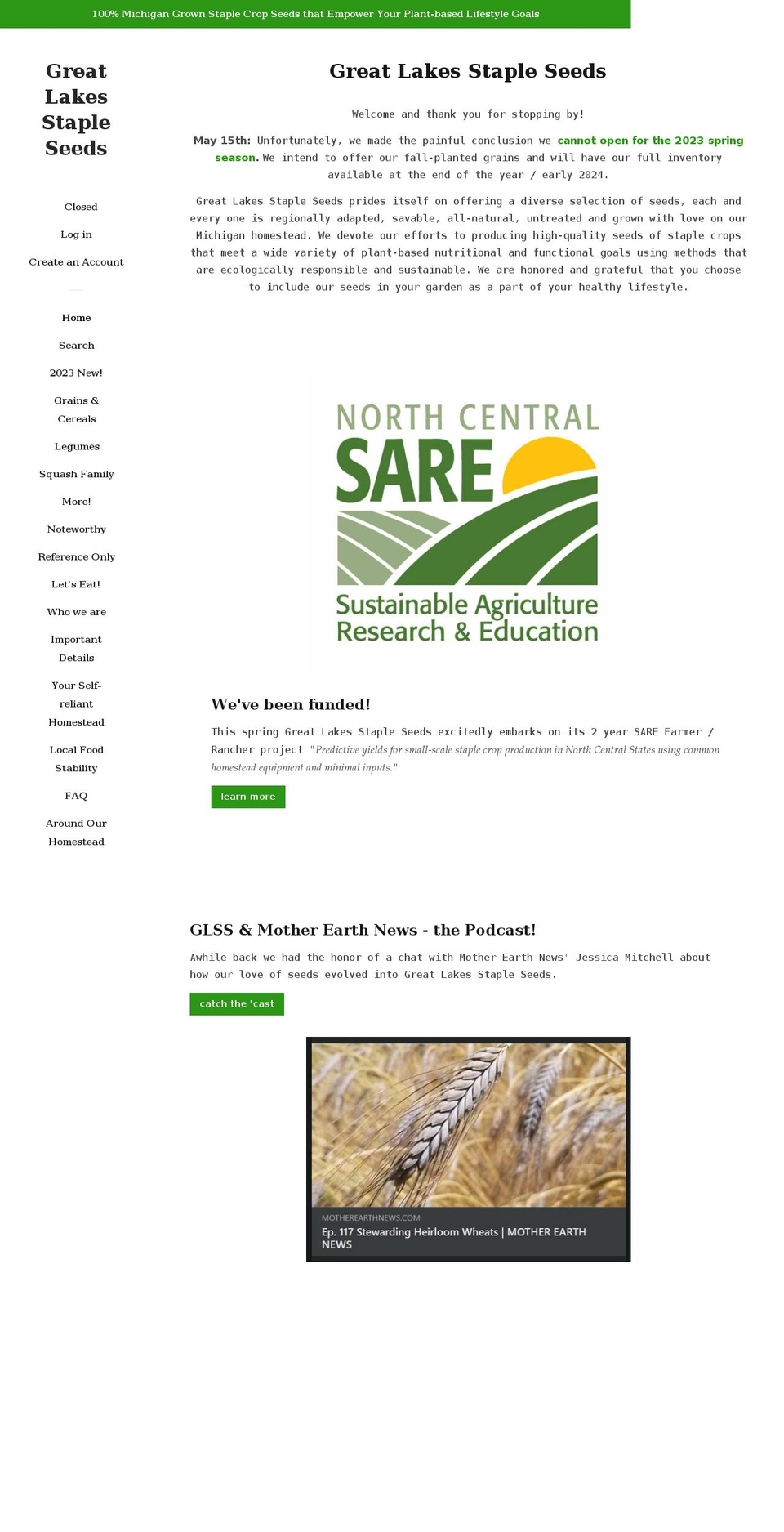 greatlakesstapleseeds.com — Shopify storefront screenshot