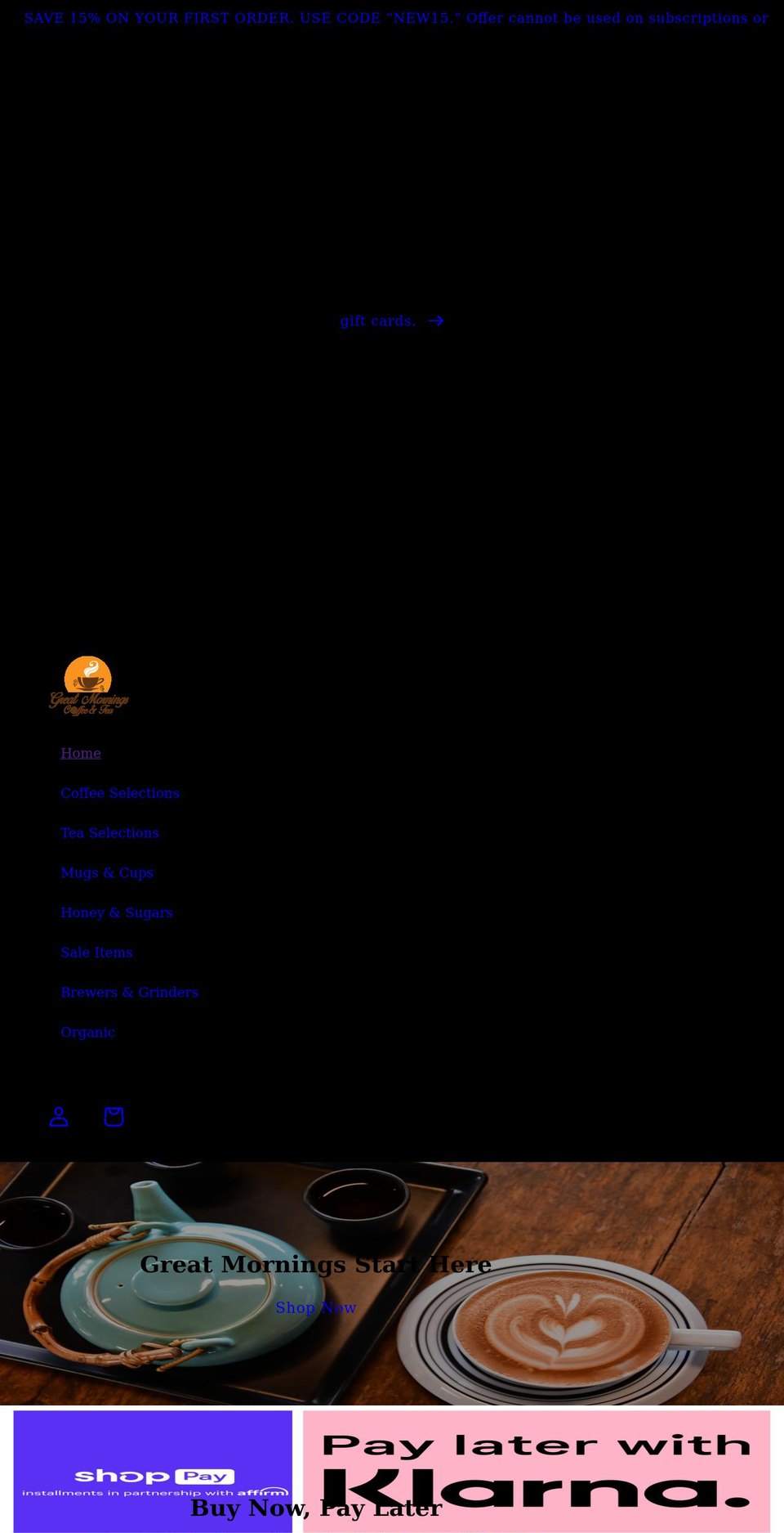 greatmorningscoffeeandtea.com shopify website screenshot