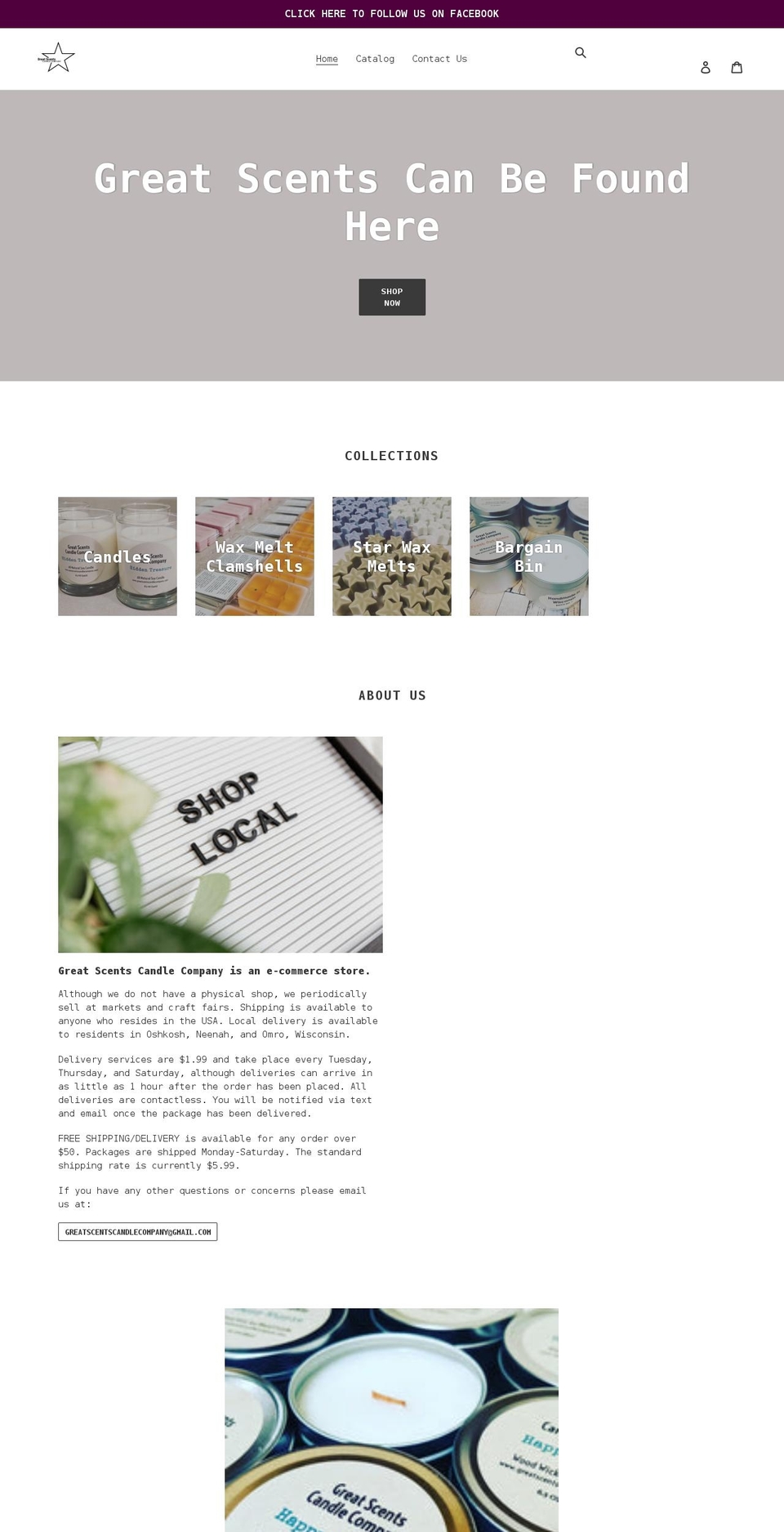 greatscentscandlecompany.com shopify website screenshot