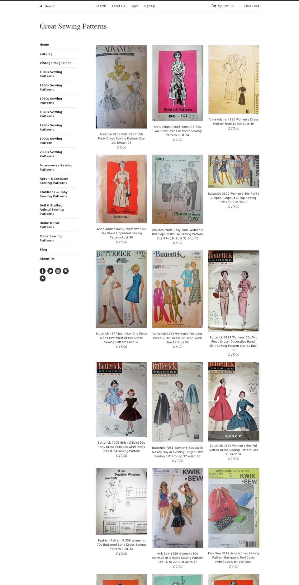 greatsewingpatterns.com shopify website screenshot