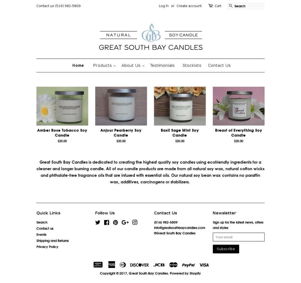 greatsouthbaycandles.com shopify website screenshot
