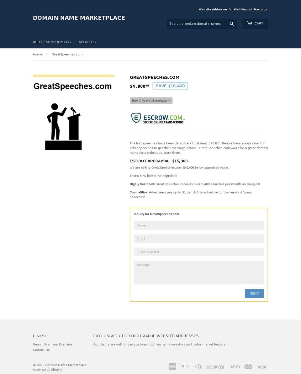 greatspeeches.com — Shopify storefront screenshot