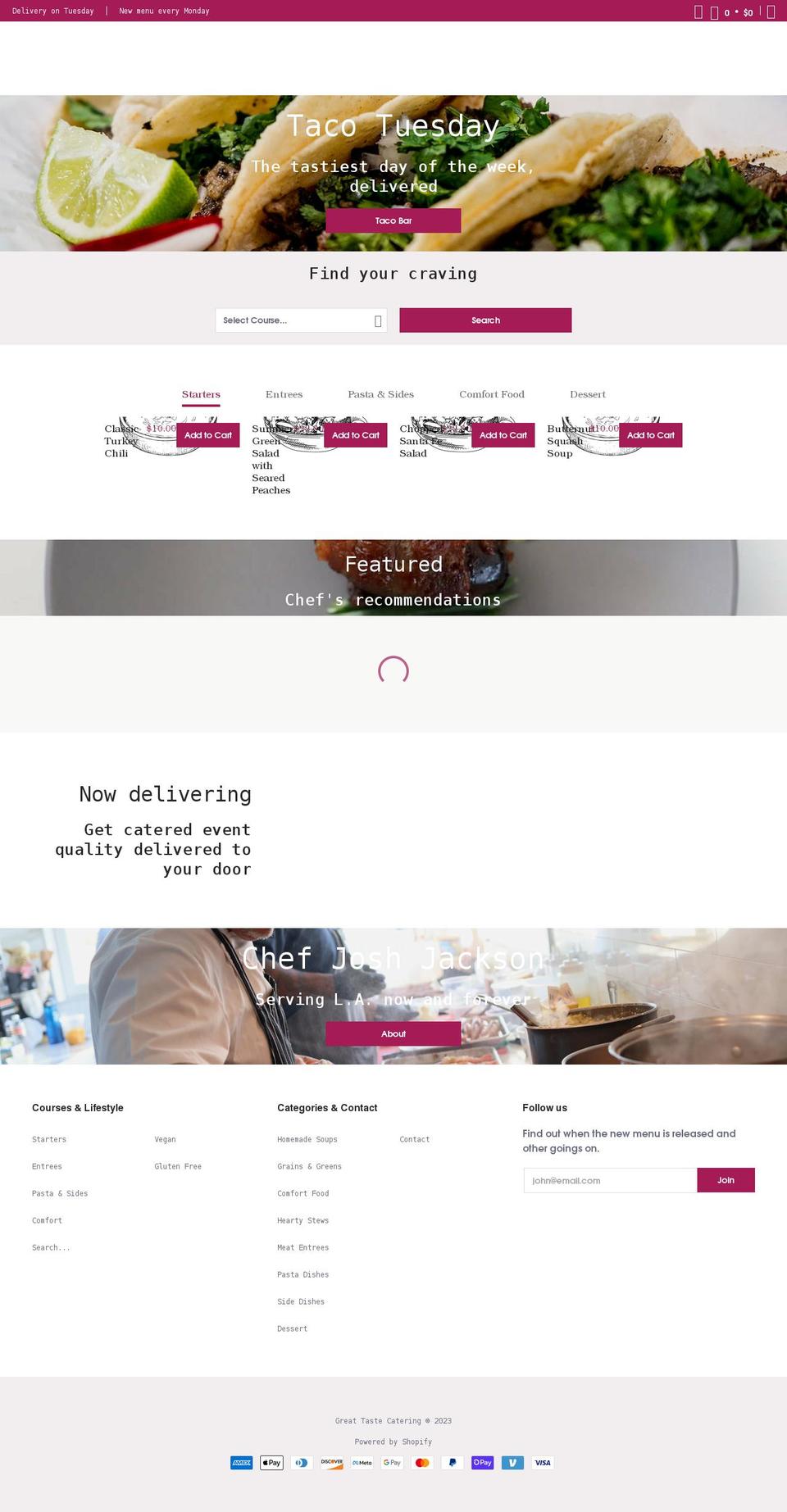 greattastecatering.net shopify website screenshot
