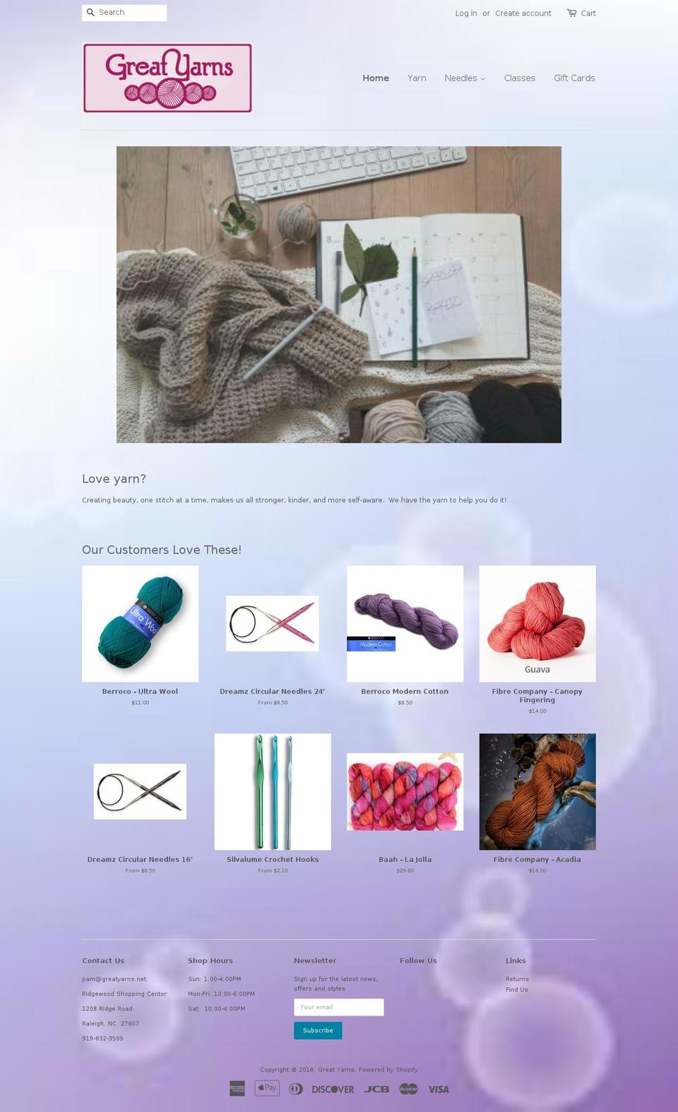 greatyarns.net shopify website screenshot
