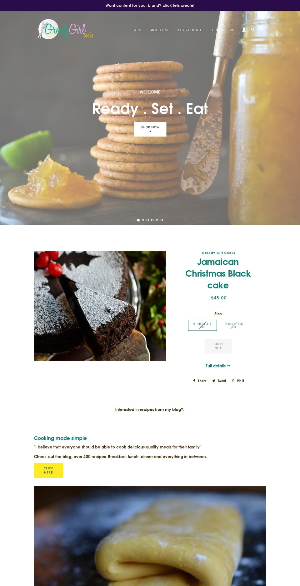 greedygirlcooks.com shopify website screenshot