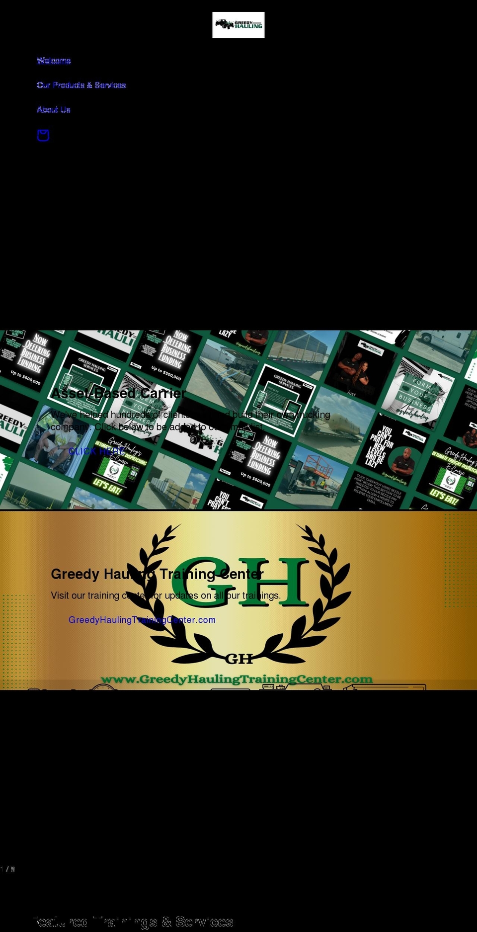 greedyhauling.com shopify website screenshot