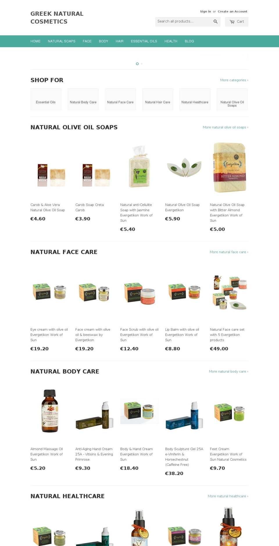 greeknaturalcosmetics.com shopify website screenshot