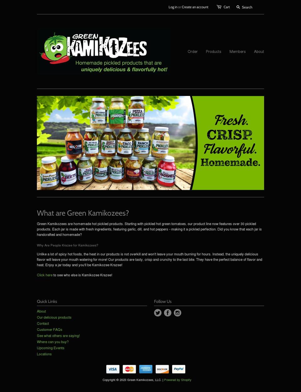 green-kamikozees.myshopify.com shopify website screenshot