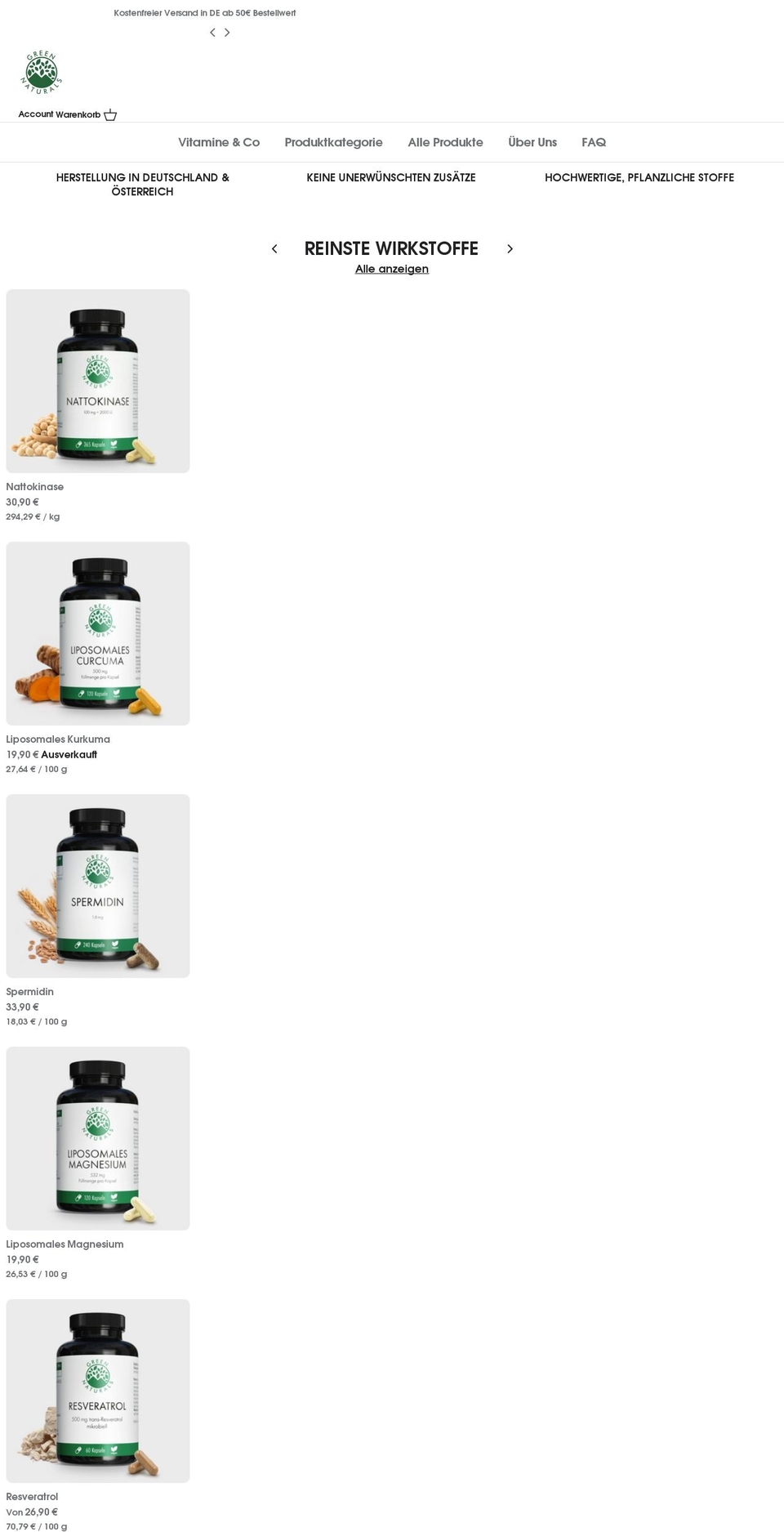 green-naturals.de shopify website screenshot