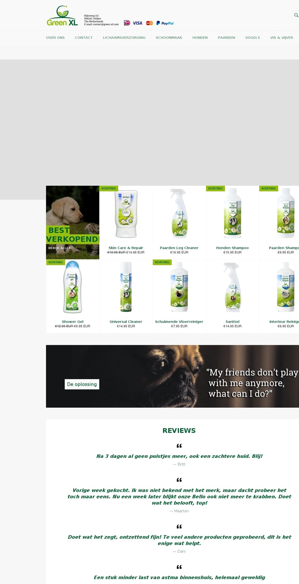 green-xl-webshop.com — Shopify storefront screenshot