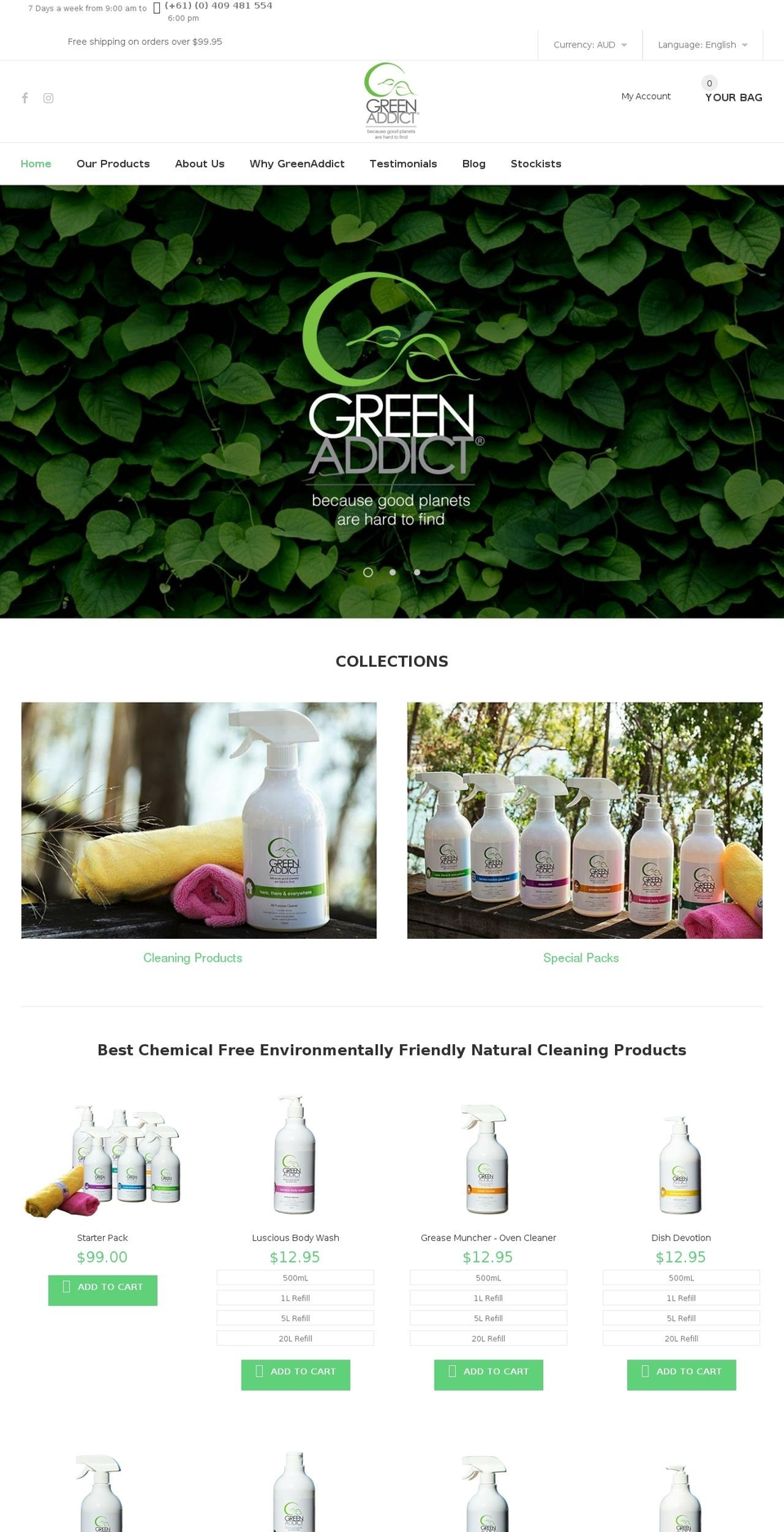 greenaddict.com.au shopify website screenshot