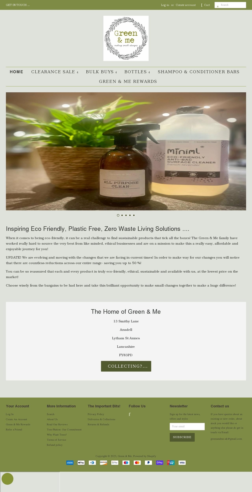 greenandmeuk.com shopify website screenshot