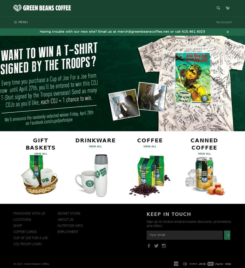 greenbeanscoffee.com shopify website screenshot