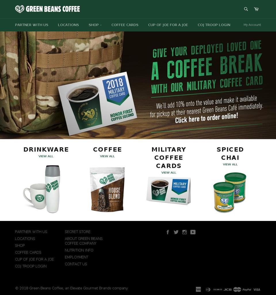 greenbeanscoffeeosteria.com — Shopify storefront screenshot
