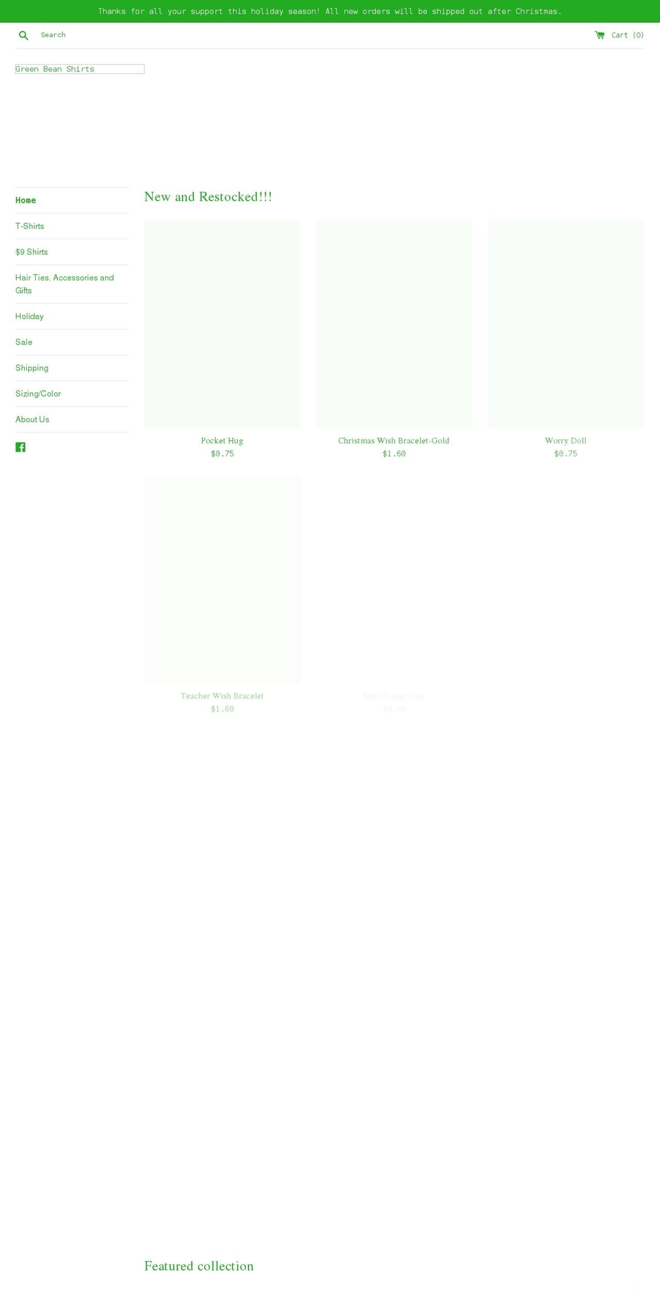 greenbeanshirts.com shopify website screenshot