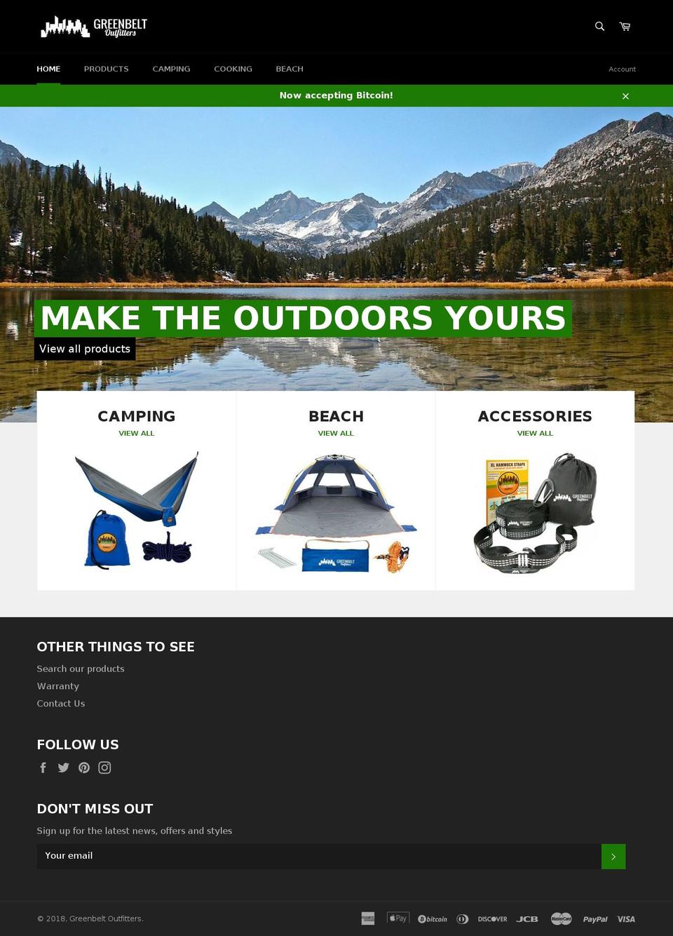 greenbeltoutfitters.com — Shopify storefront screenshot