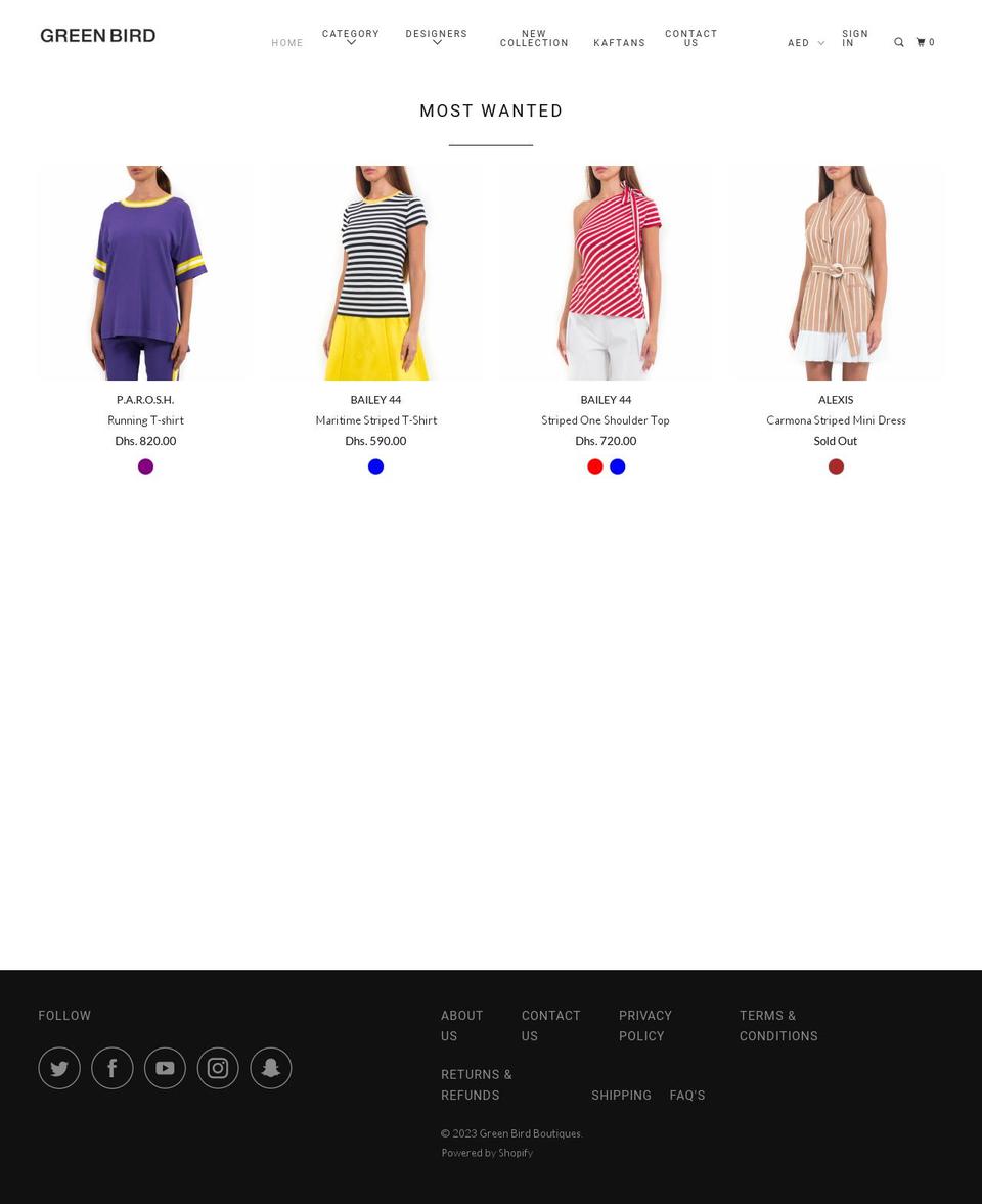 greenbirdboutiques.com — Shopify storefront screenshot
