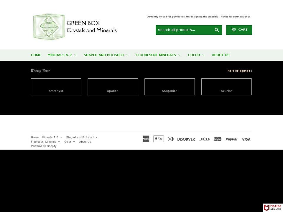greenbox-crystalsandminerals.com — Shopify storefront screenshot