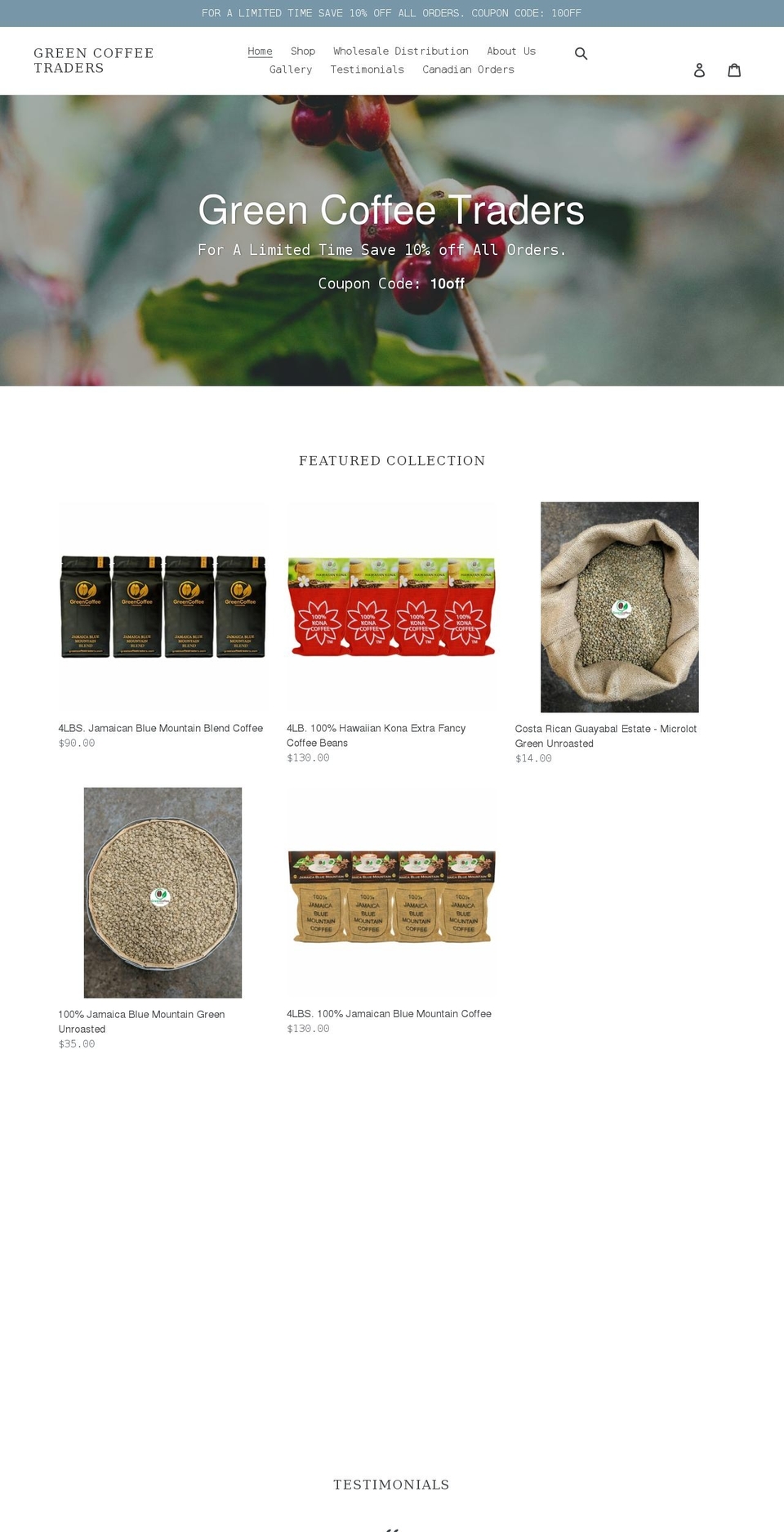 greencoffeetraders.com shopify website screenshot
