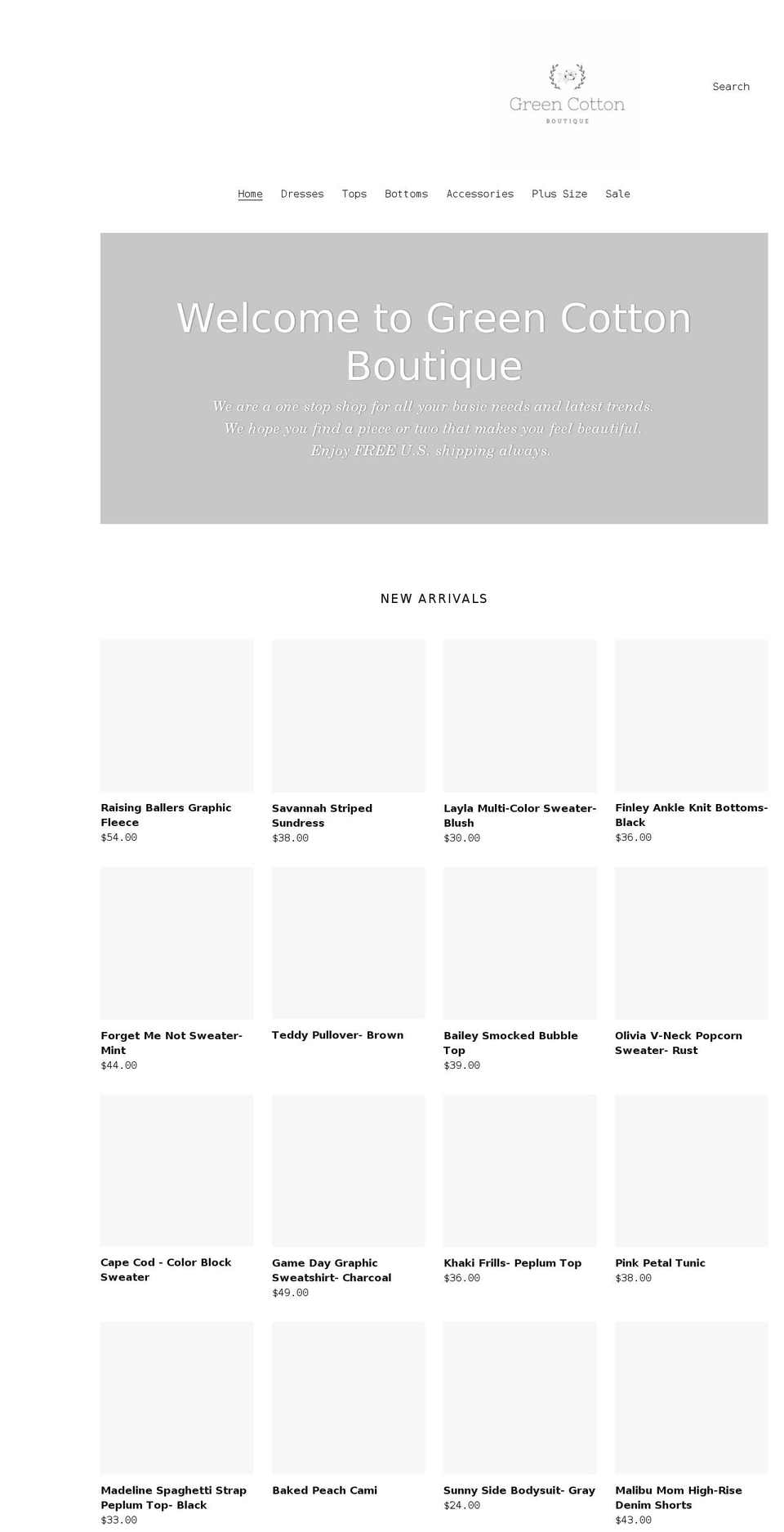 greencottonboutique.com shopify website screenshot