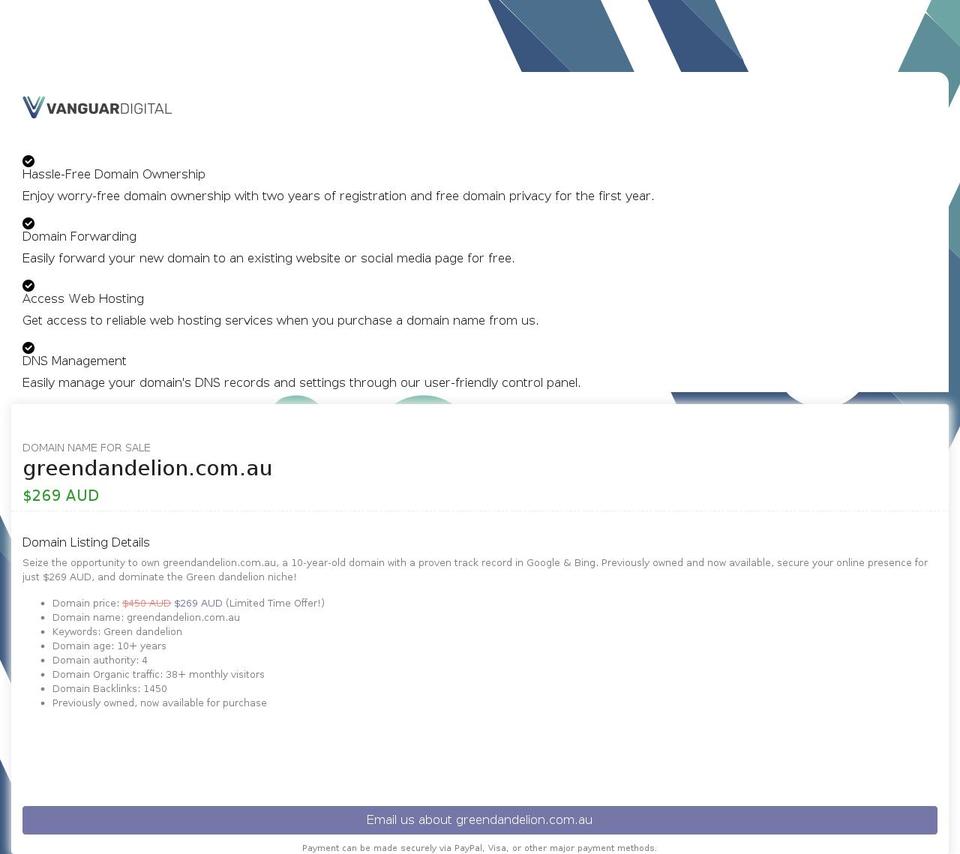greendandelion.com.au shopify website screenshot