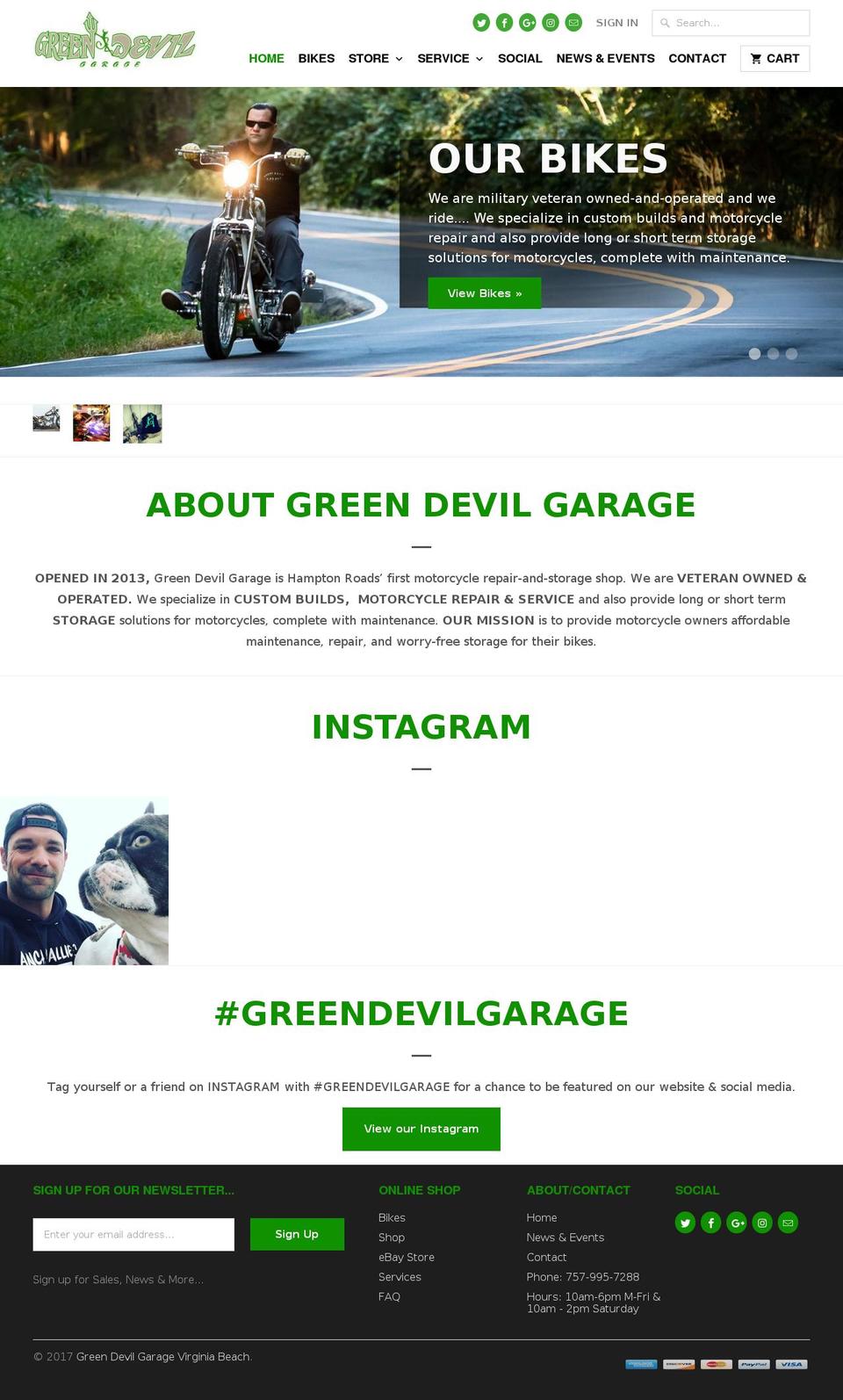 greendevilgarage.com shopify website screenshot